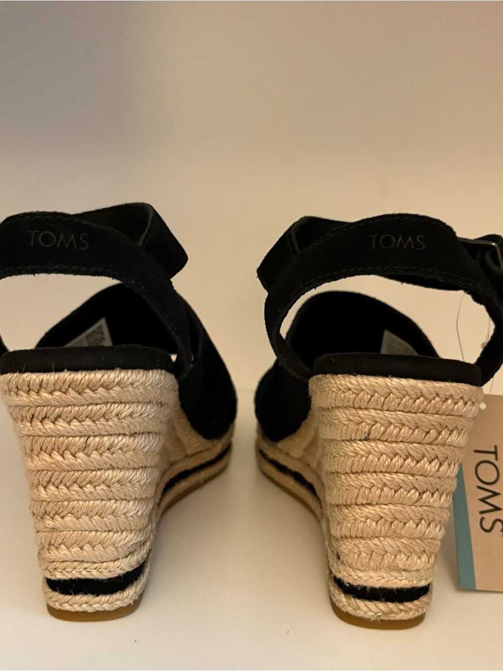 TOMS Black Suede Espadrille Wedge Sandals with Ankle Strap - Picture 8 of 10